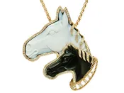 Black and White HorseHead Agate and Diamond Pendant