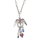 Bird Multi-Charm Pendant in "Americana" - Rhodium