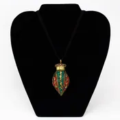 #33004 Bronze Pendant Necklace With Malachite &amp; Coral Accents