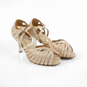 Abelia Nude Rhinestone Double Padded Latin Dance Shoes (Suede Sole)