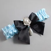 Alice Blue and Black Satin Wedding Garter / Blue and Black Wedding Garters / Jessica # (305-305-123)-01-B01-M32