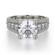 3 Row Shared Prong Engagement Ring Setting in 18k White Gold