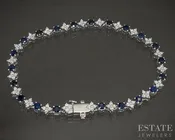 10k White Gold Blue Sapphire & Lab Diamond Tennis Bracelet p22454