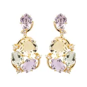 18K AMORFUS EARRINGS (1096) - Pink Amethyst, Light Citrine, Prasiolite / YG