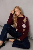 ARGYLE MOCK NECK BUTTON DOWN KNIT CARDIGAN