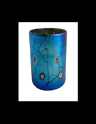 Blue Luster Drinking Glass with Millifiore and Vines Design. — Welcome to Santa Barbara Glassblowing Studio