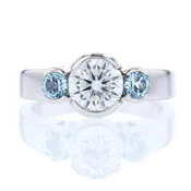 3 Stone Aquamarine Bezel Engagement Ring