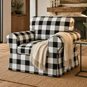Black Check Cotton Ektorp Armchair Slipcover – Compatible with IKEA Ektorp