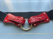 Claiborne Belt in Red Shiny Faux Croc with Black Strap