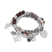 Dusty Rose and Silver Stretch Bracelet Set