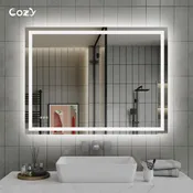 48″ x 36″ LED Bathroom Vanity Mirror – Wall-Mounted, Dimmable, Anti-Fog, Tempered Glass