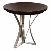 Brown Wood and Brushed Nickel Side Table