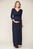 3/4 Sleeve Surplice Maternity/Nursing Maxi Dress