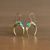 10k Gold Day Flower Hoop Earrings with Pearls and Sleeping Beauty Turquoise