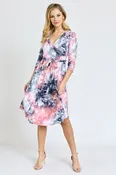 3/4 Sleeve Surplice Midi Dress with Sash | 2 Colors | S-3X