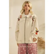 Cream Embroidered Denim Jacket