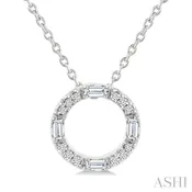 1/10 Ctw Baguette and Round Cut Diamond Circle Shape Fashion Pendant With Chain in 10K White Gold