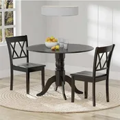BLACK 42" DROPLEAF TABLE & 2 CHAIRS, BLACK