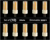 10 Pack 3W G4 LED Bi-Pin Bulbs Dimmable 3000K
