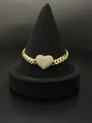 10K Gold Curb Chain Bracelet with Heart Charm 7" 6mm 10.1g