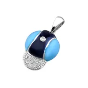 14k White Gold Navy and Turquoise Blue Baby Baseball Cap with Diamonds C-247-BB
