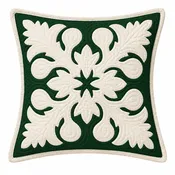 12" Hawaiian Quilt Pillow Slip - Ulu Off white on Hunter Green