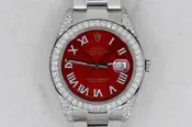 Rolex Datejust II 41 116300 Red Roman Diamond Dial Oyster Band Iced Out Case
