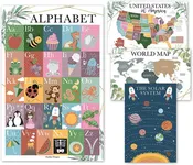 ABC, US Map, World Map, Solar System Posters | Set of 4 | PreK Educational Posters