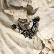 3 Spiders On Black IP Spider Web Dangle 316L Surgical Steel Nipple Rings