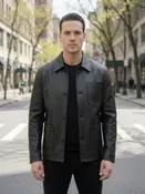Men’s Premium Matte Black Leather Shirt Jacket