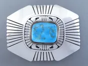 Blue Gem Turquoise Belt Buckle by Leonard Nez (LARGE)