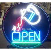 A Coffee Neon Open Sign with Coffee Pot