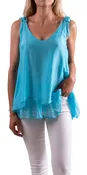 Double U-Neck Silk Tank with Shoulder Tie