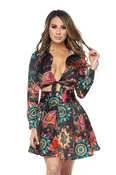 Gabriell Black Multi Color Print 2 Piece Skirt Set