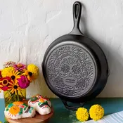 10.25 Inch Seasoned Cast Iron Sugar Skull Skillet