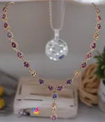 18k Rose Gold Necklace with Natural mixed colors Pear-Shaped Sapphires and diamonds