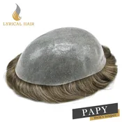 LYRICAL HAIR 0.10mm Thickness Durable Skin Knotted PU Human Hair System For Men 100% Hand Tied Woven Toupee for Men | Blond