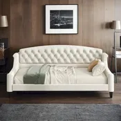 Beige / Grey Full Size Wood Daybed – Sofa & Bed, Sleeps 2