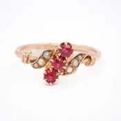 3 Red Round Stones And Seed Pearl Accents