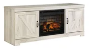 Bellaby - 63" TV Stand With Faux Firebrick Fireplace Insert - Whitewash