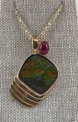 Ammolite and Ruby Pendant