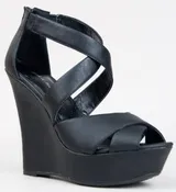 Black Cross-strap Open-toe Wedges