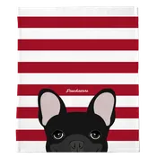 Black French Bulldog on Red Stripes | Frenchie Blanket
