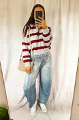 525 America Vera Double Johnny Collar Rugby Stripe Pullover