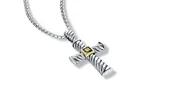 Cross Necklace with Peridot in Silver and 14K Gold