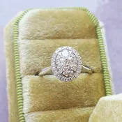 14k White Gold Oval Shaped Halo Diamond Cluster  Ring
