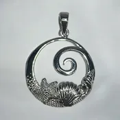 Sterling Silver Wave & Shell Pendant