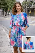 Banana Boat Printed V-Neck Shift Poly Spandex UPF50+ Dress