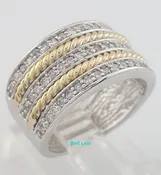3 Row Diamond Band Ring 0.5 ct 14K White Yellow Gold 11 mm