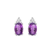 10K White Gold Amethyst Diamond Stud Earrings